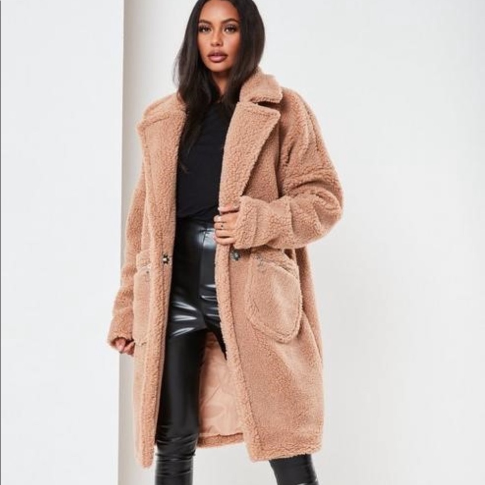 Missguided tan teddy coat